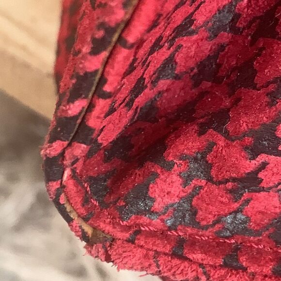 Vintage 80’s Chia Red/Black Leather Houndstooth Crossbody Mini Bag Made In Korea - Picture 7 of 17